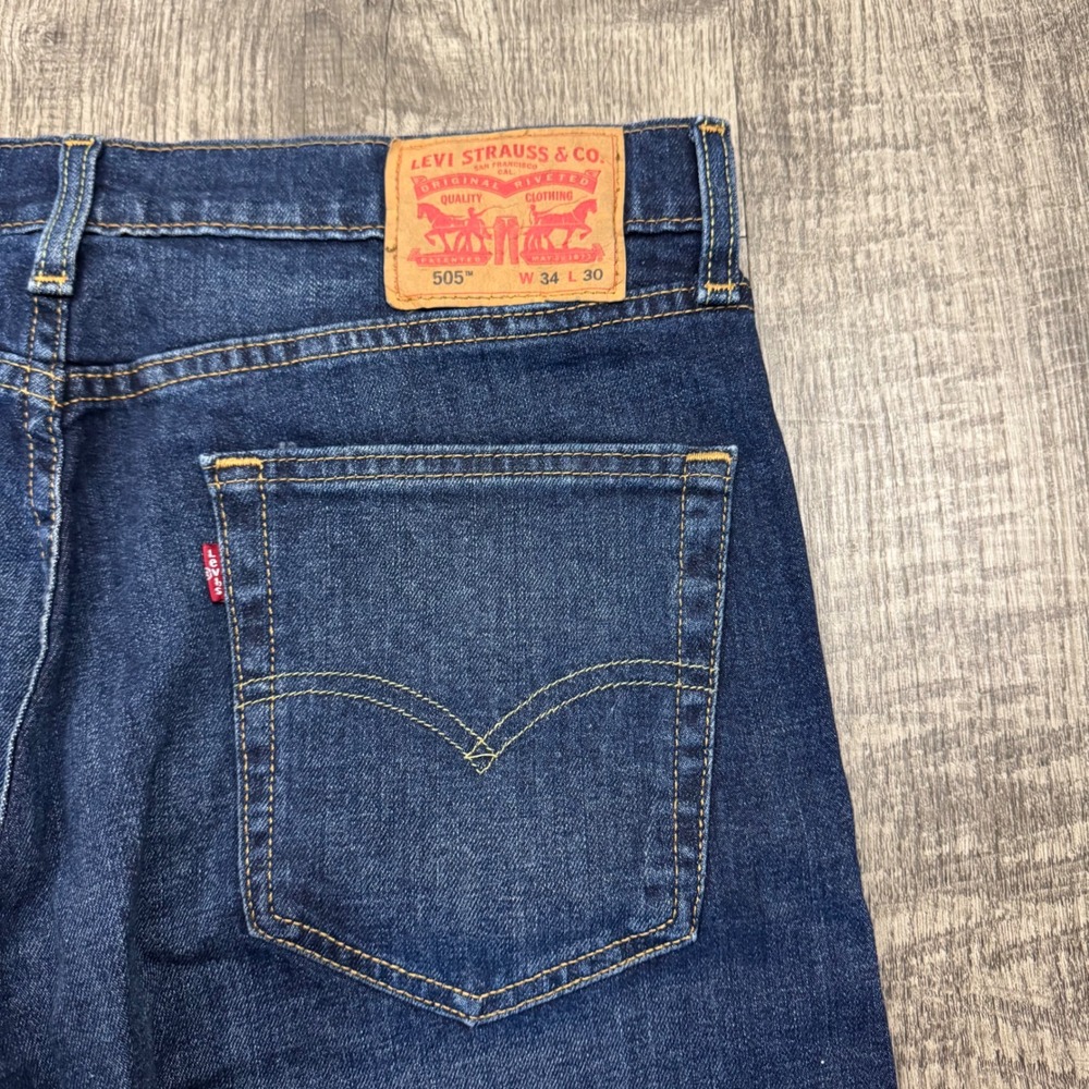 NEW Levi's 505 Mens Regular Fit Stretch Jeans Blue Denim Straight Leg Sz 34x3 - Picture 8 of 8